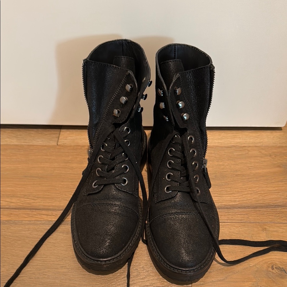 Black Lace-Up Combat Boots Paige